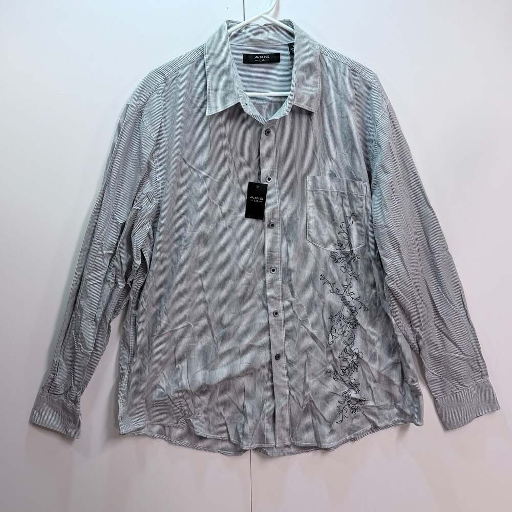 New Axis LA Men's Long Sleeve Striped Button-Down Shirt with Embroidered Detail